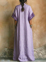 Women's Ethnic Pattern Art Print Casual Cotton Linen Maxi Dress