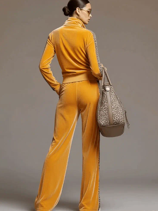 Casual Sporty Retro Leopard Print Sweatshirt And Wide-leg Pants Two-piece Set