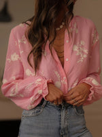 Women's Long-sleeved Collared Lantern Sleeve Shirt