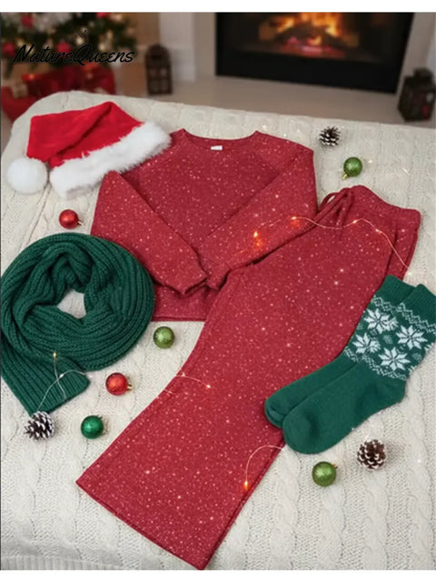 Women's Christmas Sparkling Sweatshirt and Pants Set