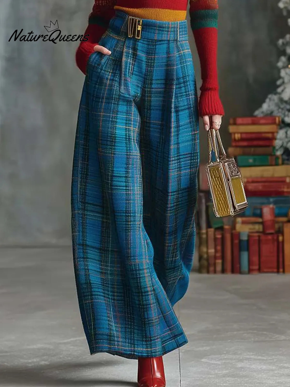 Women's Plaid Casual Cotton Wide-leg Pants