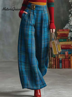 Women's Plaid Casual Cotton Wide-leg Pants