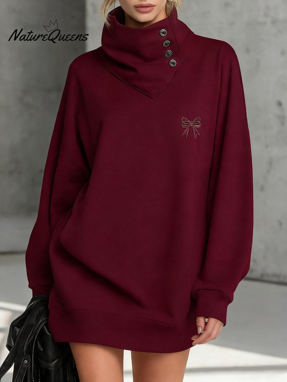 Women's Solid Color Stand-collar Long-sleeved Loose Casual Sweatshirt