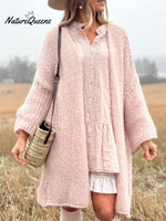 Casual And Cozy Solid-color Knitted Long Cardigan