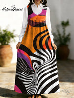 Women's Retro Geometry Colorful Square Pattern Art Print Casual Cotton Denim Dress