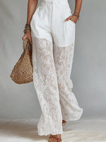 Bohemian-style Set: Lace-trimmed Spaghetti Strap Camisole And Lace-paneled Wide-leg Pants