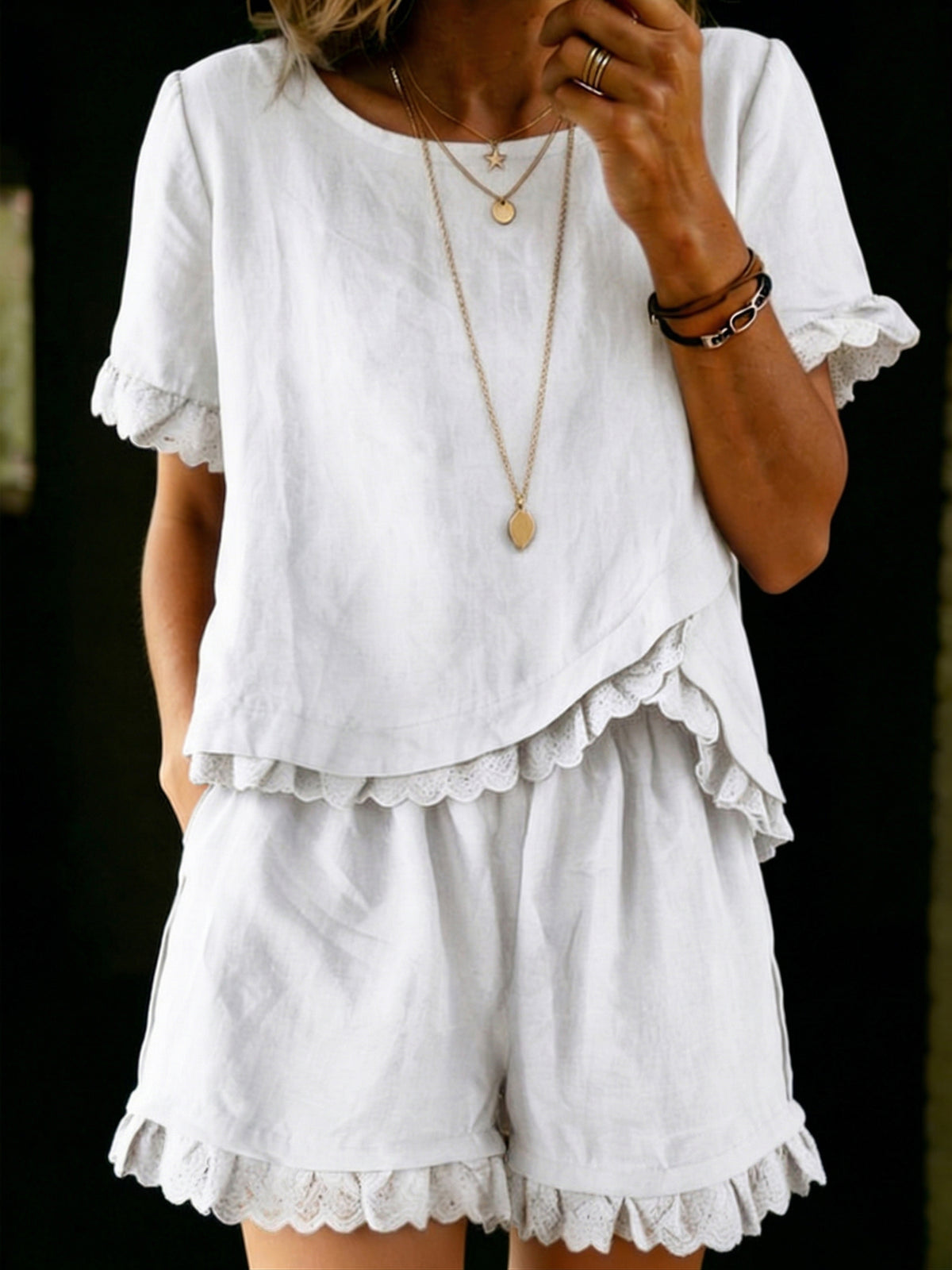 Retro Lace Loose Cotton-linen Two-piece Set