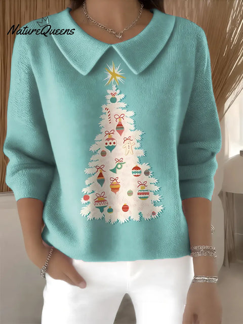 Women's Cute Christmas Tree Casual Peter Pan Collar 3/4 Sleeve Sweater