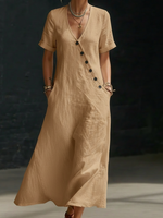 Cozy Minimalist Button-up Loose Linen Cotton Dress