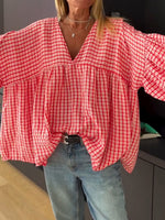 Women's Retro Plaid V-neck Loose-fit Top