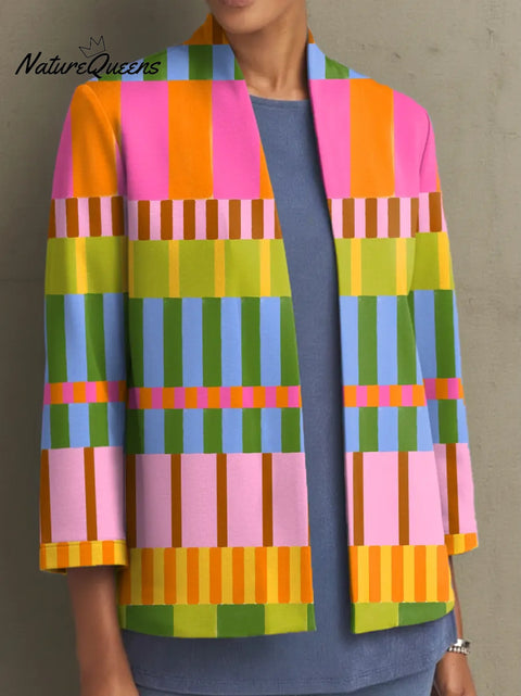 Women's Geometric Pattern Art Print Casual Coat