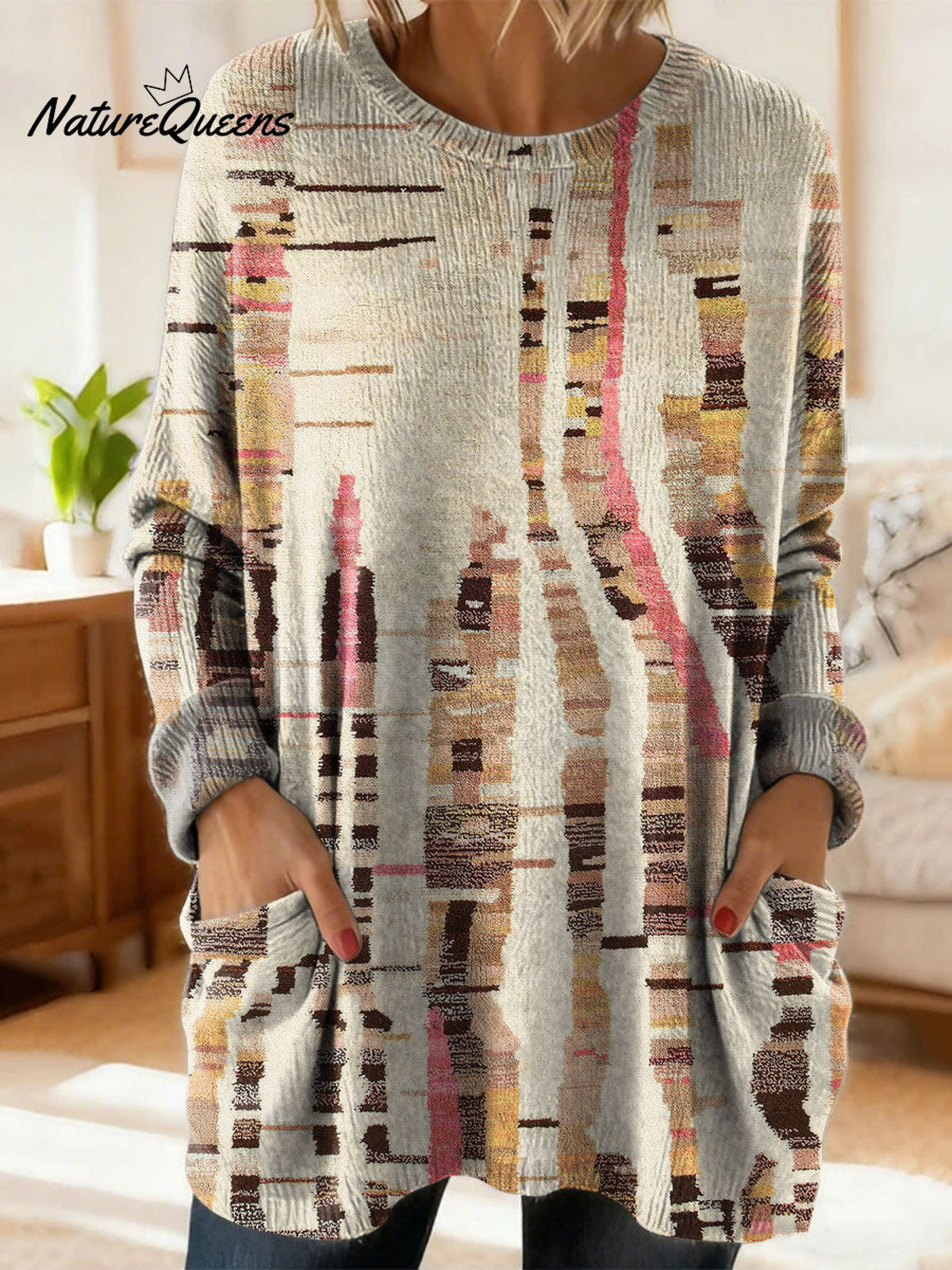 Women's Gradient Pattern Art Print Casual Cotton Knitted Sweater