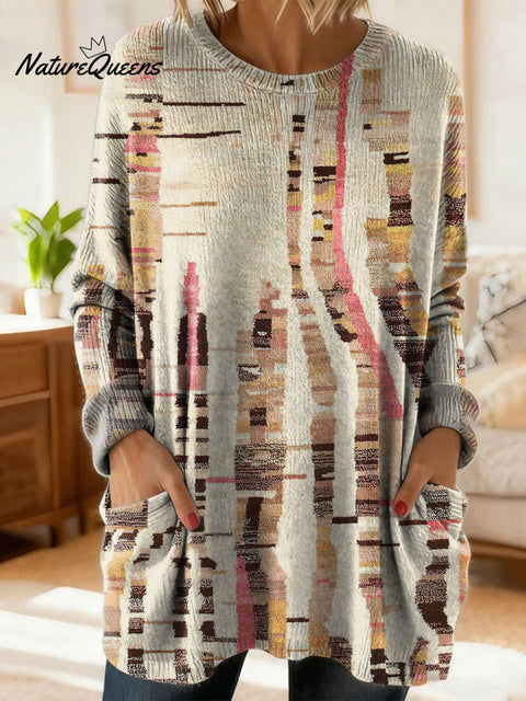 Women's Gradient Pattern Art Print Casual Cotton Knitted Sweater