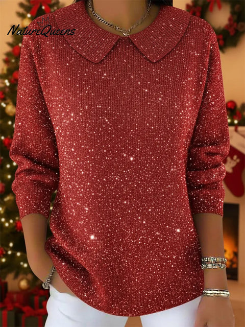 Retro Christmas Peter Pan Collar Sparkling Knit Sweater Top