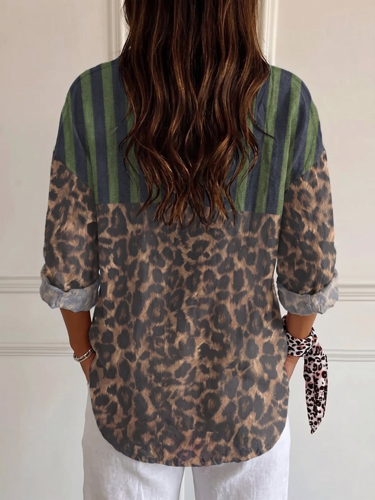 Women's Geometric Leopard Print Casual Long-sleeve Shirt