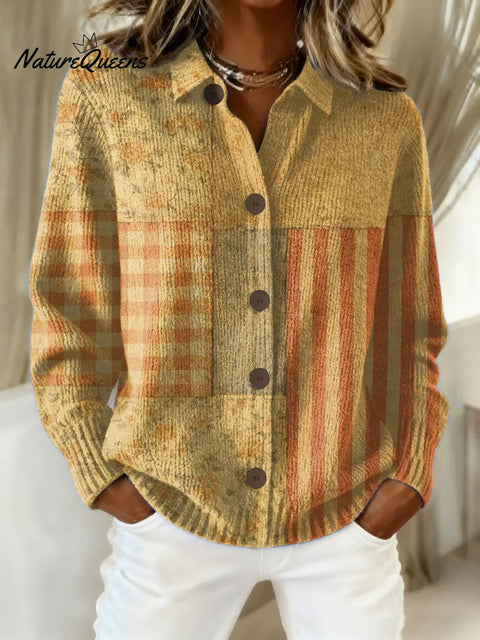 Women's Plaid Pattern Art Print Casual Sweater