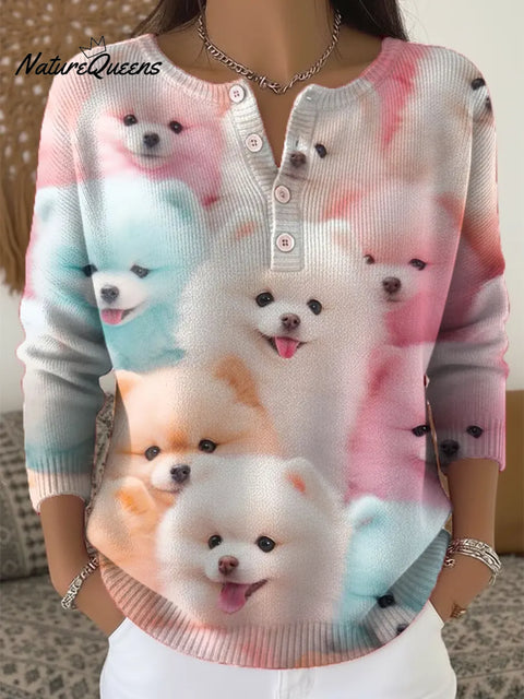 Women's Funny Dogs Pattern Art Print Casual Cardigan Sweater