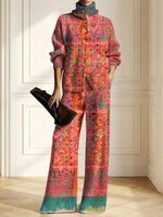 Women's Vintage Pattern Art Print Casual Cotton Knitted Suits