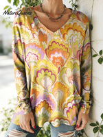 Women's Lovely Floral Flowers Pattern Art Print V-neck Casual Cotton T-shirt