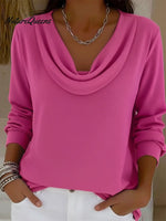 Cozy Cowl Collar Solid Color Stretch Sweater Top