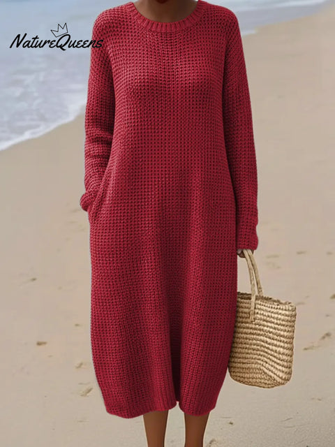 Women's Crew Neck Knitted Sweater Dress