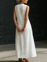 Elegant Floral Embroidery V-neck Dress