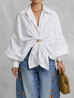 Women's Solid-color Shirt-collar Long-sleeve Casual Loose-fit Cotton Shirt