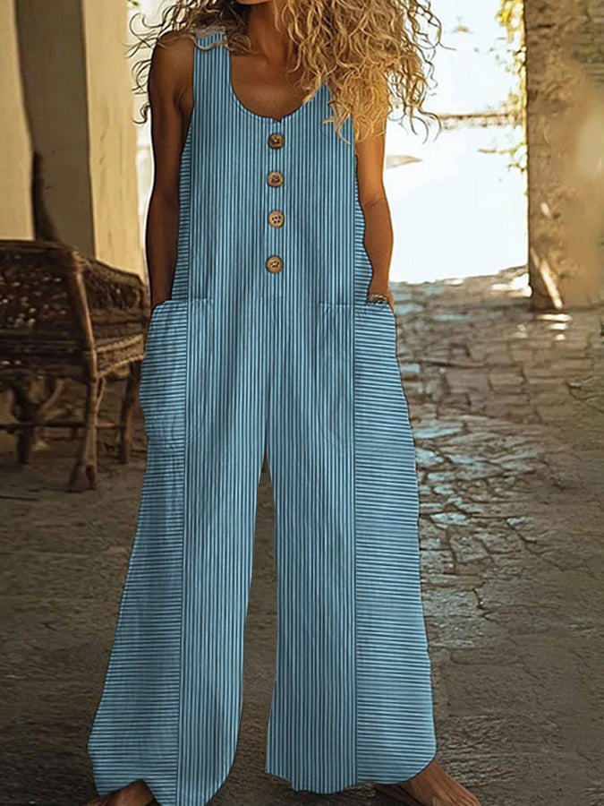 Women's Vintage Striped Print Casual Cotton And Linen Loose Straight-leg Wide-leg Pants