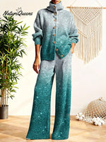 Women's Retro GradientPattern Art Print Casual Cotton Knitted Suits