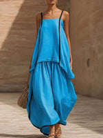 Artistic Black Cotton-linen Two-piece Set With Decorative Trim