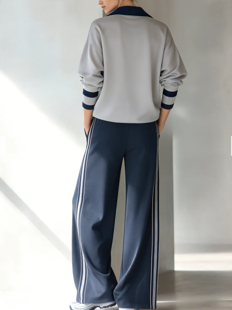 Casual Color-block Sweatshirt And Pants Two-piece Set