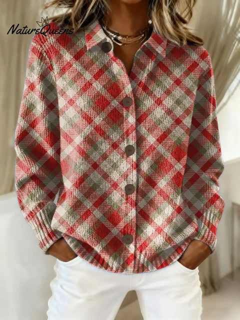 Women's Plaid Pattern Art Print Casual Cotton Knitted Sweater