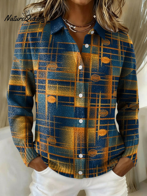 Geometric Lines And Spherical Decorative Patterns Casual Shirt Collar Long Sleeve Sweater