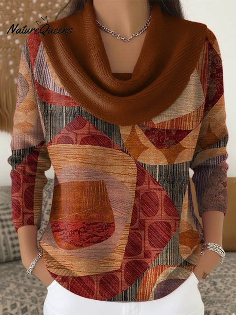 Women's Abstract Geometry Art Print Cowl Neck Sweater