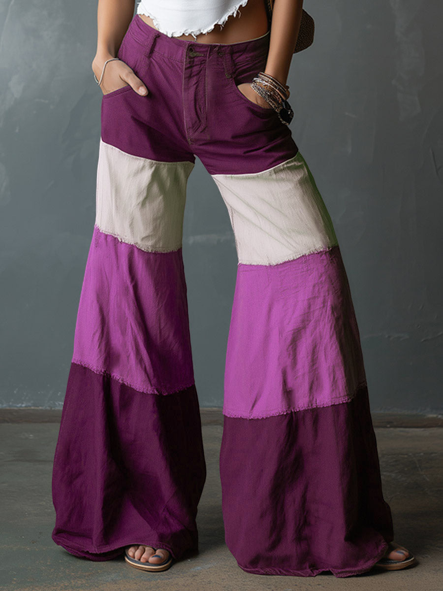 Women's High-waisted Loose-fit Color-block Wide-leg Pants