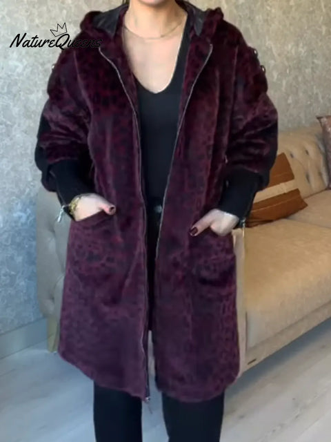 Women's Angolan Leopard Print Zip-Up Hooded Coat