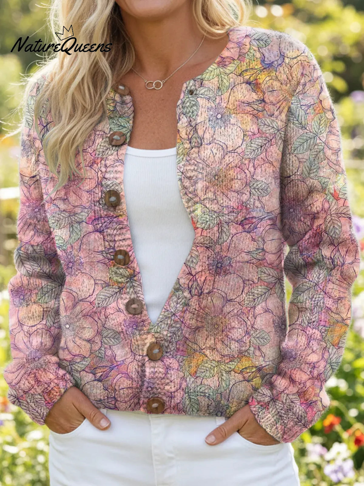 Vintage Dreamy Flowers Print Buttoned Cardigan Sweater