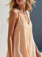Women's Striped Ruffled Sleeveless V-Neck Spaghetti Strap Mini Dress