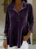Elegant Stand-collar Button-up Velvet Top