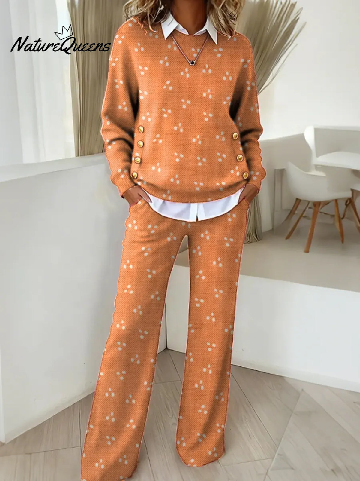 Women's Floral Pattern Art Print Casual Cotton Knitted Suits