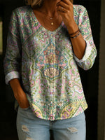 Women's Floral Pattern Art Print Casual Cotton Shirt