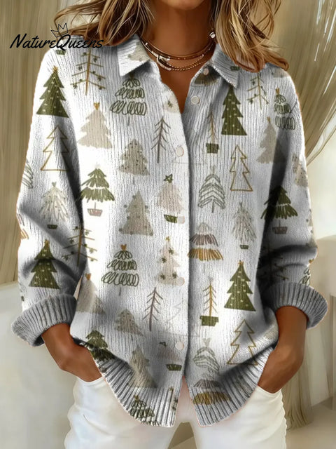 Women's Christmas Tree Pattern Art Print Casual Cotton Knitted Sweater