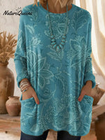 Women's Floral Pattern Art Print Casual Cotton Knitted Sweater