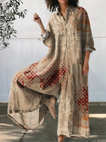 Women's Vintage Pattern Art Print Casual Cotton Jumpsuit