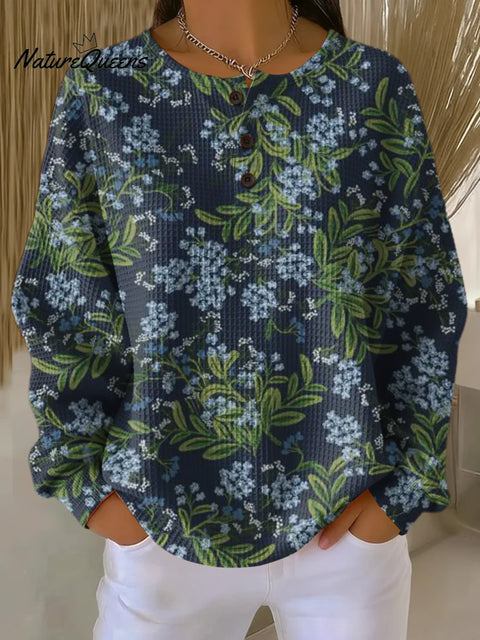 Women's Simple Retro Flowers Floral Pattern Art Print Casual Cotton Shirt