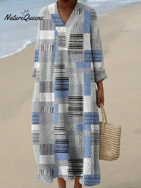 Women's Geometric Pattern Art Print Casual Cotton Knitted Dress