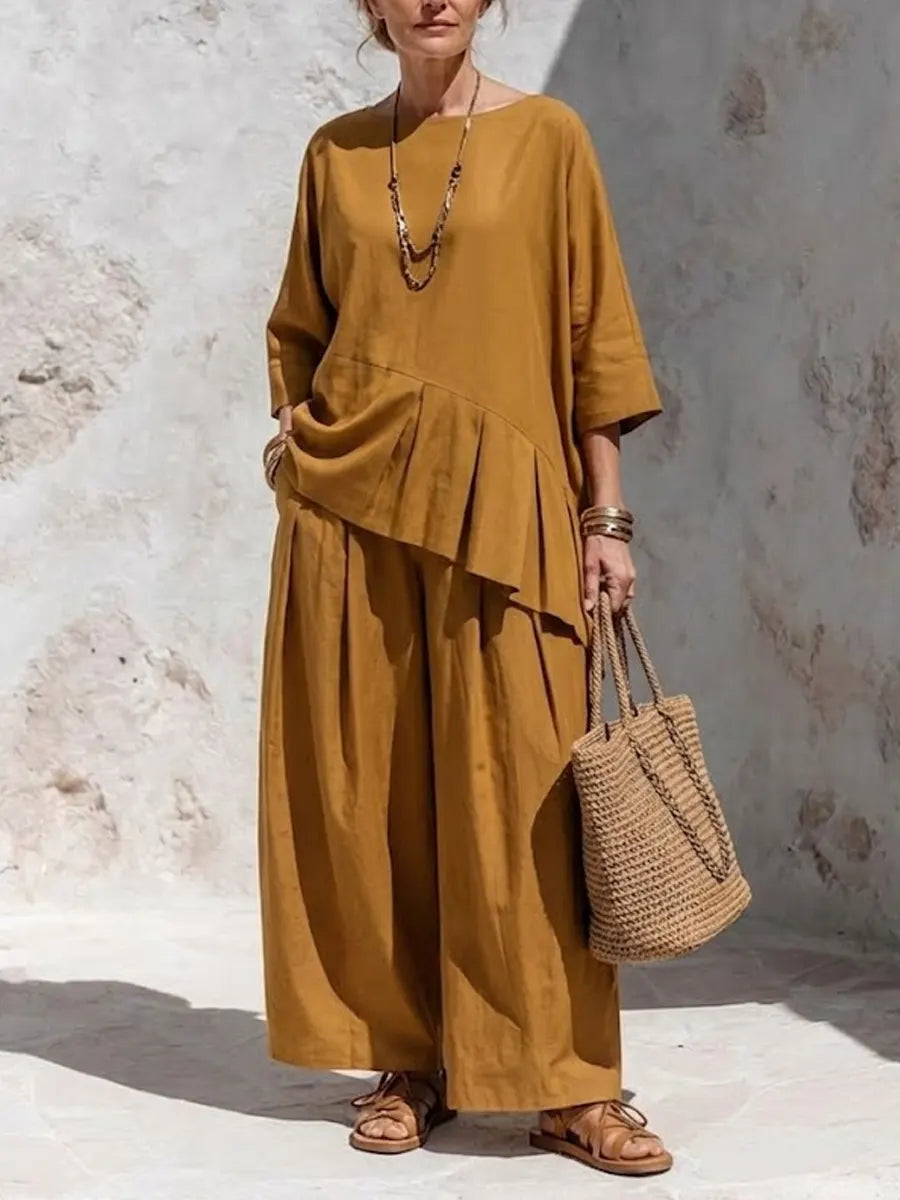 Women's Casual Irregular Top Design Relaxed Cotton-linen Set
