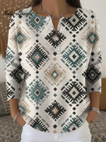 Women's Vintage Nationality Geometric Pattern Art Print Buttoned Cardigan Sweater