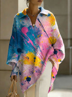 Women's Abstract Art Geometry Patterns V-neck Long-sleeved Casual Loose-fitting Knitted Pullover Sweater