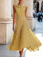 Women's Polka Dot Print Cowl Neck Sleeveless Loose-fit Mesh Dress